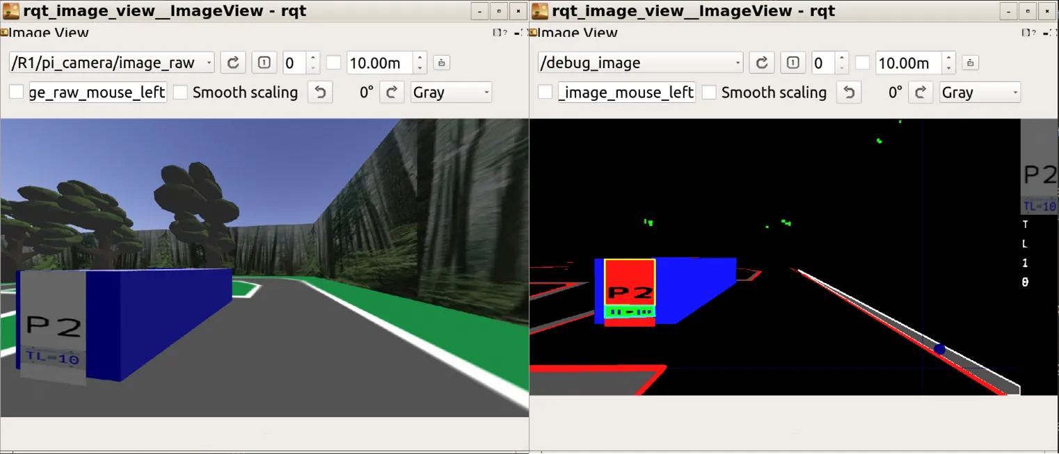 Raw camera image and corresponding debug image